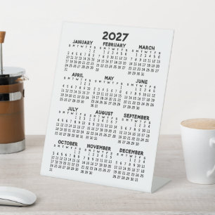 2027 Minimalist Simple Black Calendar Pedestal Sign