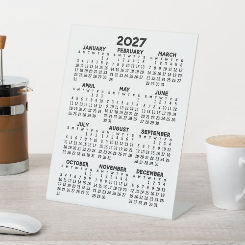 2027 Minimalist Simple Black Calendar Pedestal Sign