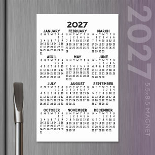 2027 Minimalist Simple Black Magnetic Calendar Dry Erase Sheet