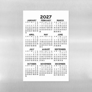 2027 Minimalist Simple Black Magnetic Calendar Dry Erase Sheet