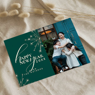 2027 Modern Minimal Typography Teal Photo New Year Foil Holiday Card