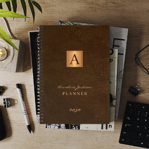 2027 Monogrammed elegant gold brown modern Planner
