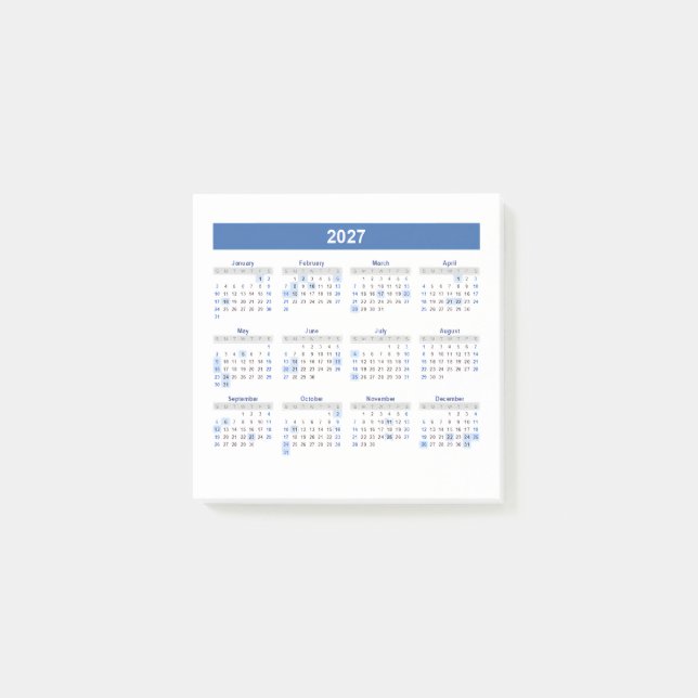 2027 Monthly Calendar Blue Version Post-it Notes (Front)