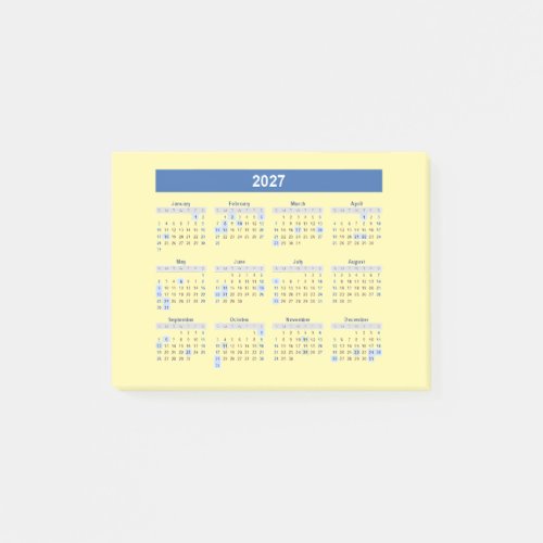 2027 Monthly Calendar Blue Version Post-it Notes