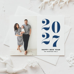 2027 Navy Blue Bold Typography New Year Photo Holiday Postcard