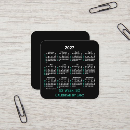 2027 Neon 52 Week ISO Calendar by Janz Square Business Card