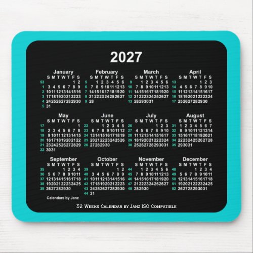 2027 Neon 52 Weeks ISO Calendar by Janz Two Tone Mouse Pad