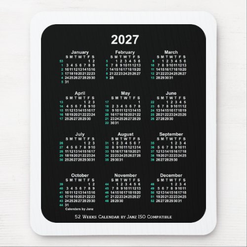 2027 Neon 52 Weeks ISO Calendar by Janz Two Tone Mouse Pad