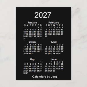 2027 Neon White 6 Month Mini Calendar by Janz Postcard