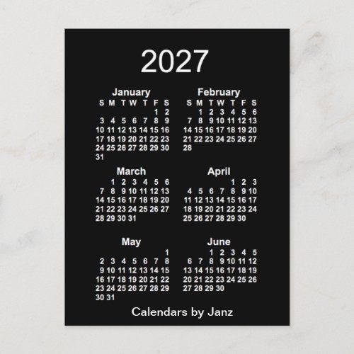 2027 Neon White 6 Month Mini Calendar by Janz Postcard