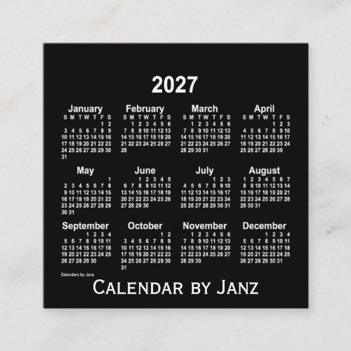 2027 Neon White Calendar by Janz Square Business Card