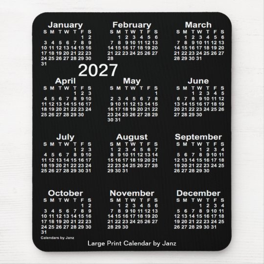 2027 Neon White Large Print Calendar by Janz Mouse Pad | Zazzle.com