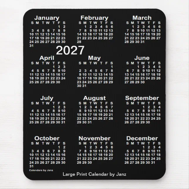2027 Neon White Large Print Calendar by Janz Mouse Pad | Zazzle