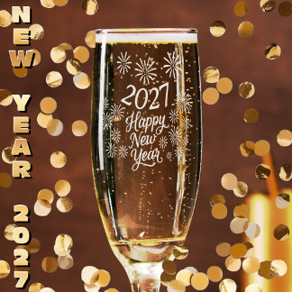 2027 New Year’s Eve Calligraphy & fireworks Champagne Flute