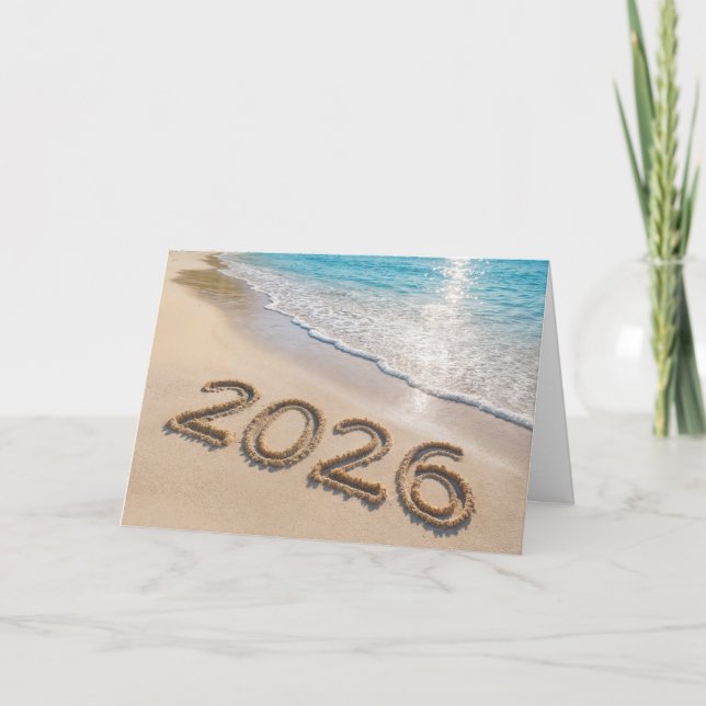 2027 New Year Tropical Island Beach Holiday Card (Front)