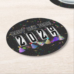 2027 Odometer New Years Party Round Paper Coaster