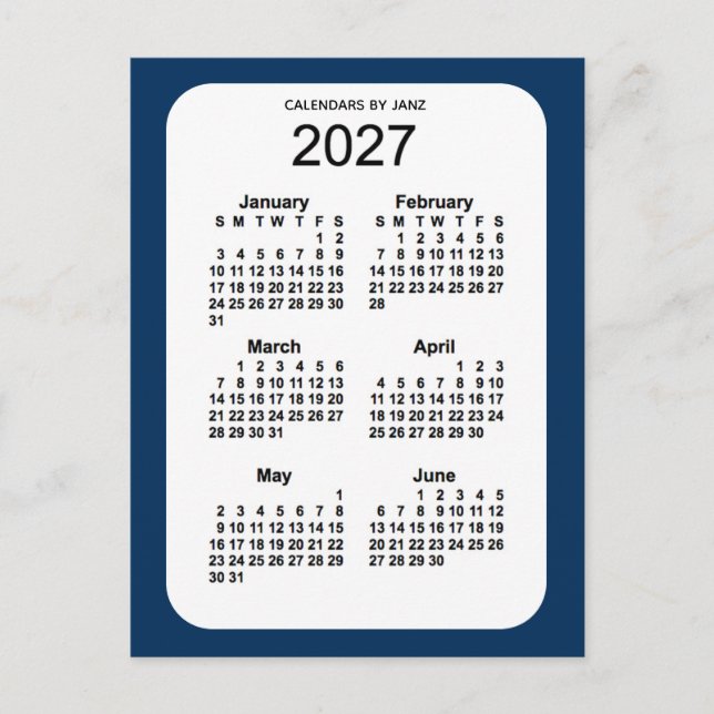 2027 Police Box Blue 6 Month Mini Calendar by Janz Postcard (Front)