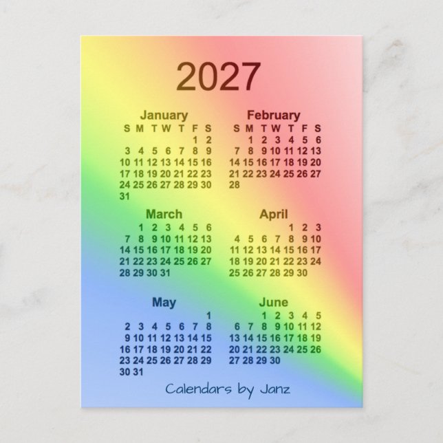 2027 Rainbow 6 Month Mini Calendar by Janz Postcard (Front)