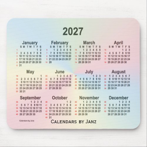 2027 Rainbow Cloud 52 Weeks Calendar by Janz Mouse Pad