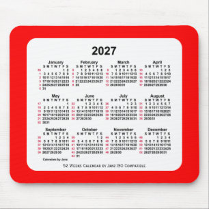 2027 Red 52 Weeks ISO Calendar by Janz Two Tone Mouse Pad