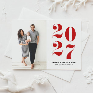 2027 Red Bold Typography New Year Photo Holiday Postcard