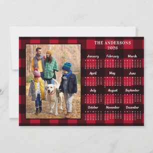 2027 Red Buffalo Plaid Personalized Photo Calendar Holiday Card