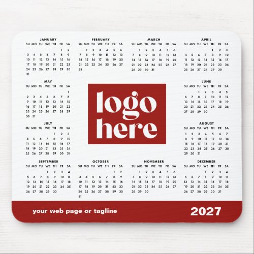 2027 Red Business Logo Calendar Mouse Pad