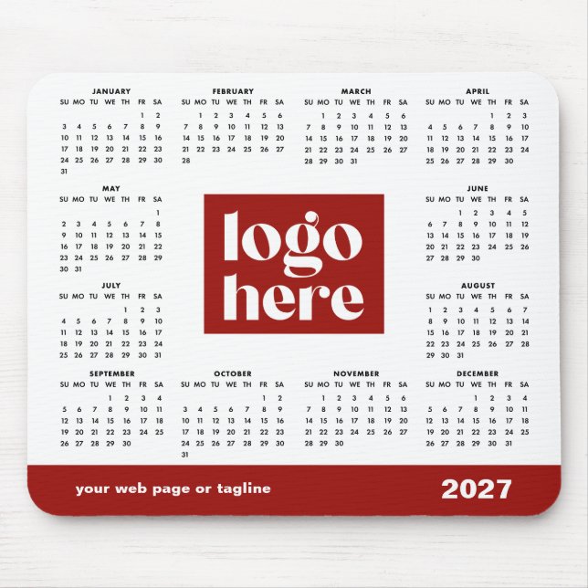 2027 Red Business Logo Calendar Mouse Pad (Front)