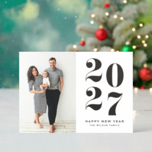 2027 Retro Bold Typography Happy New Year Letterpress Photo Cards