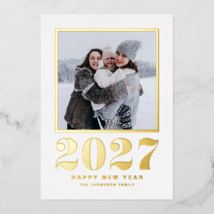 2027 Retro Bold Typography Happy New Year Photo Foil Holiday Card
