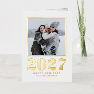 2027 Retro Bold Typography Happy New Year Photo Foil Holiday Card