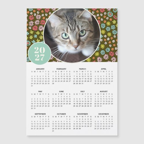 2027 Retro Floral Custom Photo Magnetic Calendar