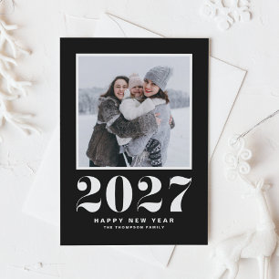 2027 Retro Typography Black New Year Photo Holiday Card