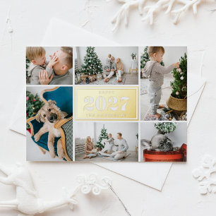 2027 Retro Typography Six Photo Collage New Year Foil Holiday Card