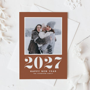 2027 Retro Typography Terracotta New Year Photo Holiday Card