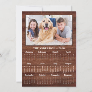 2027 Rustic Family Pet Dog 12 Month Photo Calendar Holiday Card