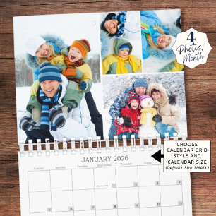 2027 Simple Custom Photo Collage 4 Per Month Calendar