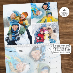 2027 Simple Custom Photo Collage 4 Per Month Calendar