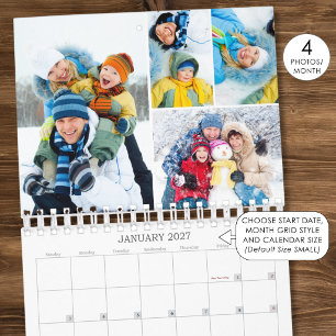2027 Simple Custom Photo Collage 4 Per Month Calendar
