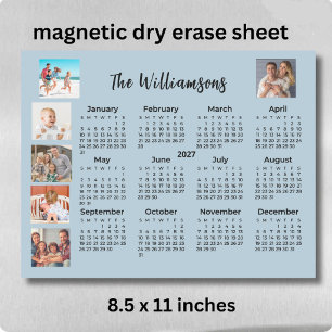 2027 Six Photo Magnet Dry Erase Sheet Calendar