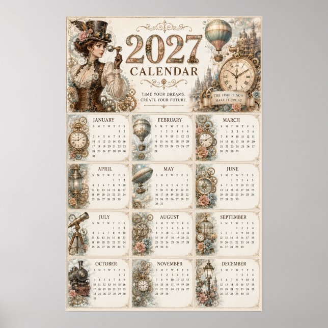 2027 Steampunk Wall Calendar Poster  (Front)