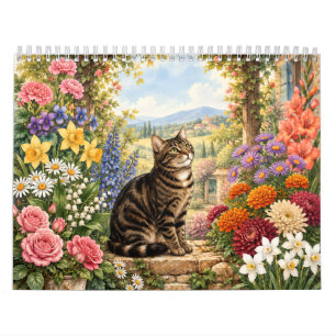 2027 Tabby Cat Birth Flower Calendar