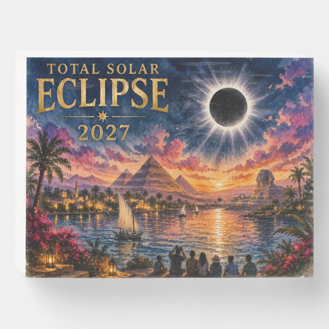 2027 Total Solar Eclipse Egypt Wooden Box Sign (Front Horizontal)