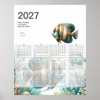 2027 Tropical Fish Aquatic Business Logo Calendar Poster