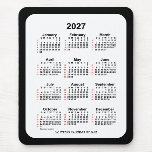 2027 Two Tone Black 52 Week Calendar by Janz Mouse Pad