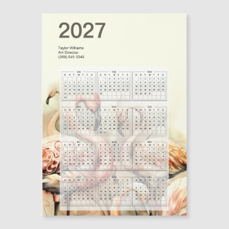 2027 Vibrant Flamingo Flock Tropical Calendar Card