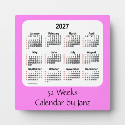 2027 Violet 52 Weeks Calendar by Janz Plaque