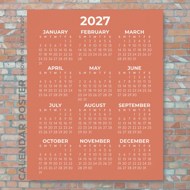 2027 Wall Calendar Simple Basic Terracotta Poster (Creator Uploaded)