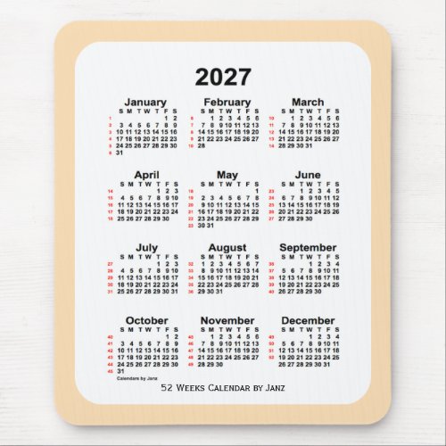 2027 Wheat 52 Week Calendar by Janz Mouse Pad