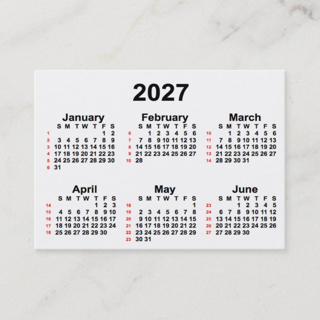 2027 White 52 Week Calendar by Janz Business Cards (Front)
